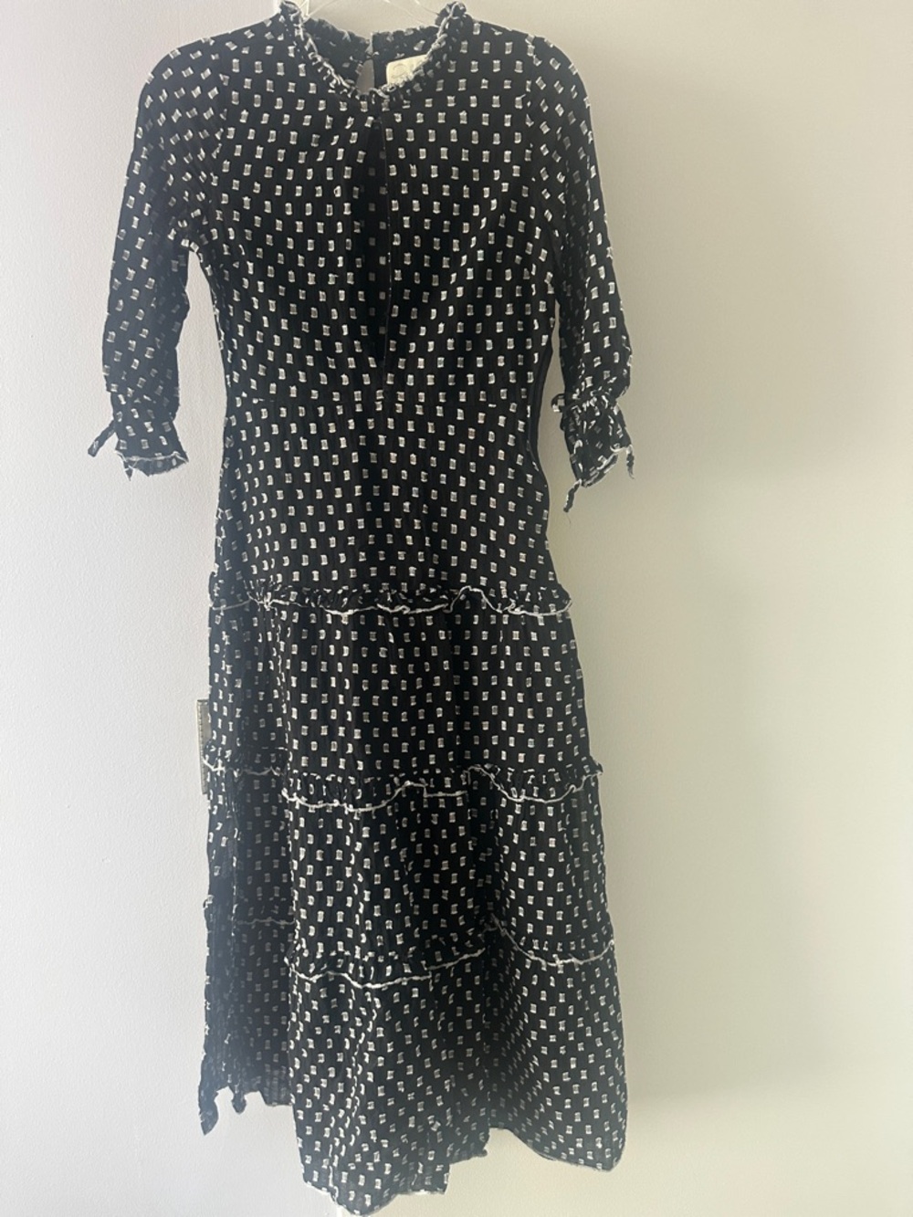 Black and White Long-Sleeve Tiered Midi Dress